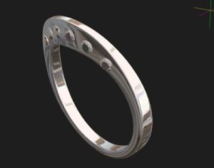 ダイヤ配置穴が分かるリングの3DCADレンダリング画像