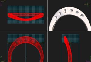 片側アーチ配置リングを別角度から確認する3DCAD画像