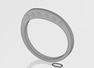 リング細部をワイヤーフレームで確認する3DCAD画像