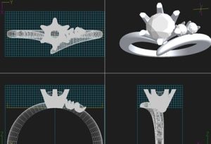 婚約指輪デザインを複数ビューで確認した3DCAD画像