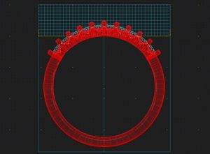 リング正面のワイヤーフレームでダイヤ配置を確認する3DCAD画像