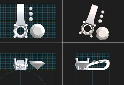 ダイヤモンドペンダントのデザインをCADで検討している画面