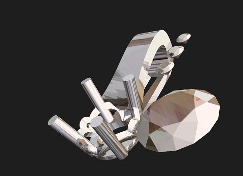 ダイヤモンドペンダント構造を斜めから確認したCAD画面