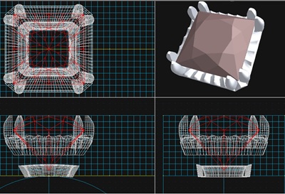 石座部分を拡大表示したCADワイヤーフレーム画像