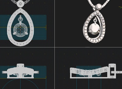 3D CADで設計で緻密に設計中!1ctのダイヤモンドペンダントとセットにしたときにシミュレーション。