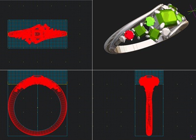 3D CADのデザイン画面（3面図）