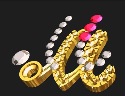 イニシャルMペンダントの石配置を検討しているCAD画面