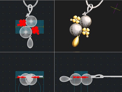 二つのあこや真珠を使った揺れるペンダントのCADデザイン画