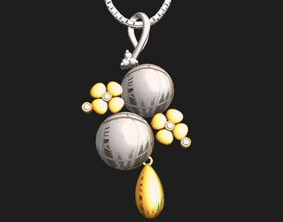 完成イメージとして作成した二つの真珠のペンダントレンダリング画像