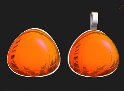 琥珀を留めるためのペンダントデザインを正面から表示したCAD画像