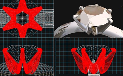 ジュエリーCADによる指輪の3D設計画面(斜視図)