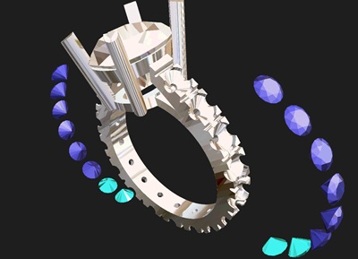 3D CADソフトで表示されたリングの立体的な斜めからの視点