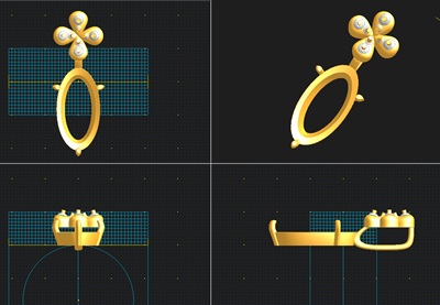赤い石用ペンダント枠の正面と側面を確認するCAD画面