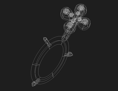 お花モチーフ付きペンダントのワイヤーフレームCAD画面