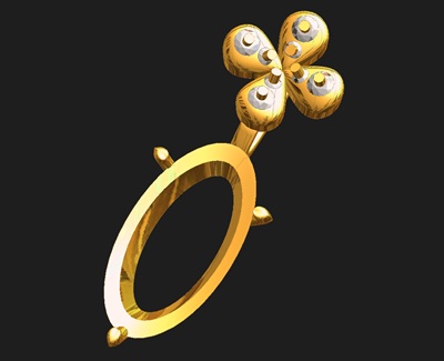 お花モチーフ付き赤い石ペンダントの立体レンダリング画像