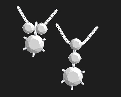 3D CADで作成された、ダイヤを3つ並べたデザイン案の画面