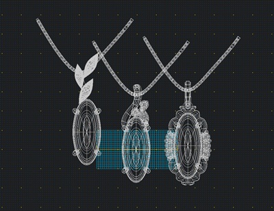 堆朱を使ったペンダント3案のワイヤーフレームデザイン比較