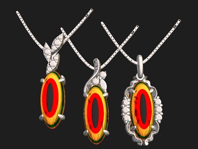 堆朱とダイヤモンドを使ったペンダント3案の完成イメージ