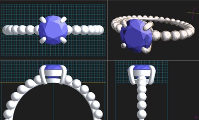 リングの3D CAD設計図（4面図）