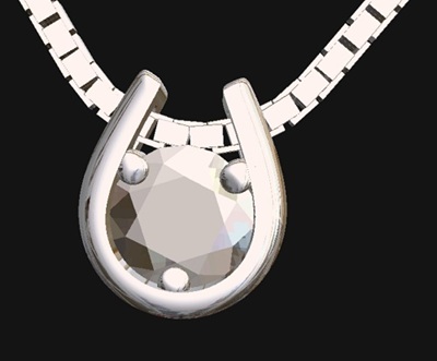 ダイヤモンドを優しく包み込む馬蹄形のペンダントデザイン(CG)