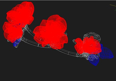 多角度からチェックできるバラのリングの3D立体デザイン画面。