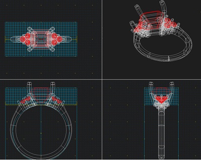 3D CADソフト上で設計されている、エメラルドリングの3Dモデル画面