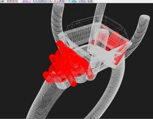 エメラルドを横向きに配置し、サイドにダイヤを配した3D CADの上面図