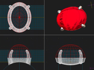 3Dデザインソフト上で作成された、ルビーリングの初期設計図