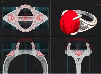 サイドにダイヤモンドを追加した、より詳細な3Dリングデザイン