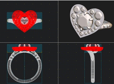 3D-CADによる指輪の4面図、精密なデジタルモデリング