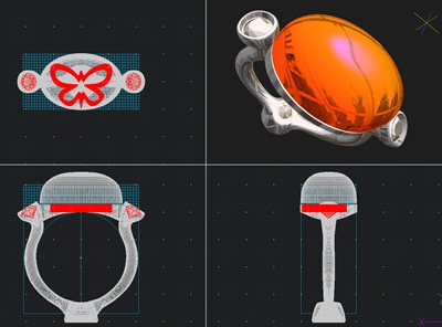 全体のバランスを俯瞰して確認できるリング全体の3D CADデザイン