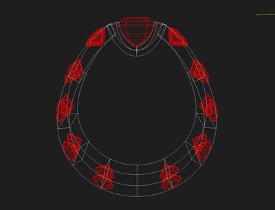 ダイヤモンドの配置を構造的に確認するCADの断面図。