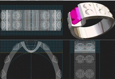 プラチナの質感で再現されたリングの完成予想CG。