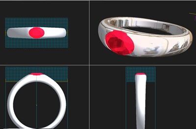 ピンクの宝石をセットした指輪の3D CADデザイン画像