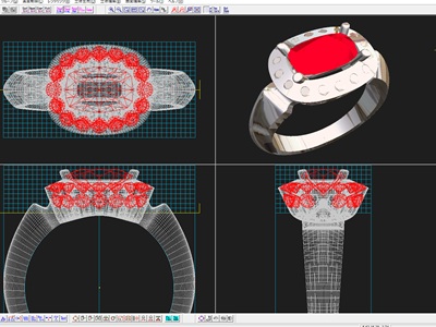 3D-CADソフトの設計画面で、スリットアームの幅や高さ、石座とのバランスを多角的なアングルから検証している画面