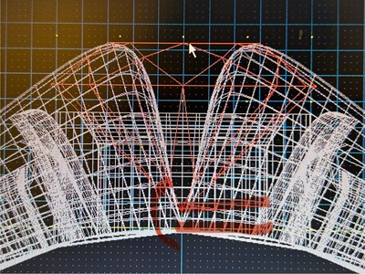 3D CAD画面の拡大図。リングの爪の構造や、中央の宝石(ルビー)が枠の中にどのように落とし込まれるかを細かく示すワイヤーフレームの設計図
