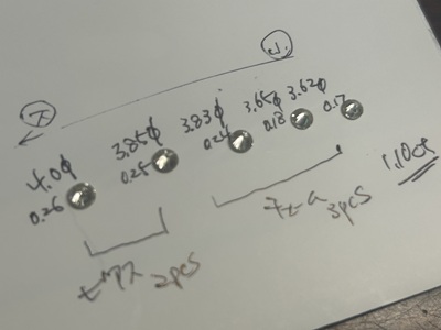 5石のダイヤモンドそれぞれのサイズや特徴を細かく記録したデータシートとダイヤモンド