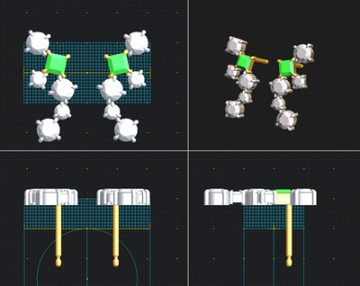 お客様の耳の形に合わせて角度や配置を微調整したピアスの4面3D-CAD設計図面