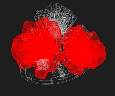 3D-CAD上で薔薇の配置を放射状に微調整した、繊細なワイヤーフレームモデリング
