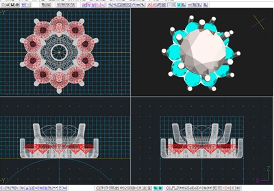 メインシャトンの周囲に10個の小さな石座が規則正しく円状に配置された3Dデータ画面