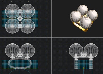 CAD画面に表示された帯留めの4面立体3Dデザイン図