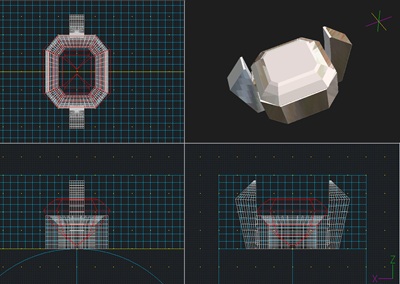 3DCAD画面に表示されたスクエアダイヤモンドペンダントの設計データ