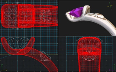 赤と白のワイヤーフレームで描かれたリングの3D CAD設計画面