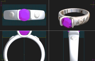 完成時の質感と色合いを再現したリングの3Dレンダリング画面
