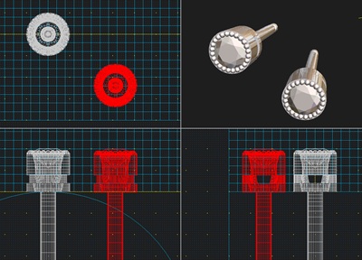 3D CADソフトで作成されたピアスの設計画面